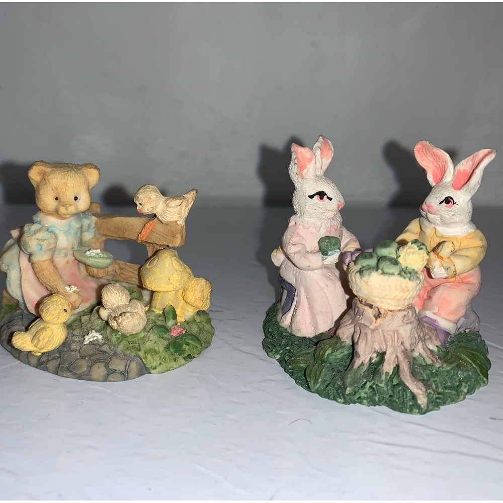 Lot Of 2 Vintage Easter Decorations Bunnies & Bear With Chicks